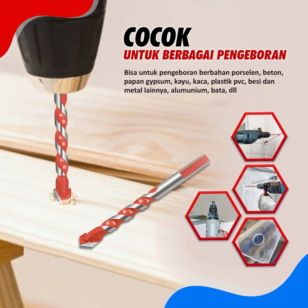 Mata Bor Drill Set 5 pcs Multi Purpose Bor Besi Beton Kayu Multifungsi hss Triangle Tipped Keramik Plastik Alumunium