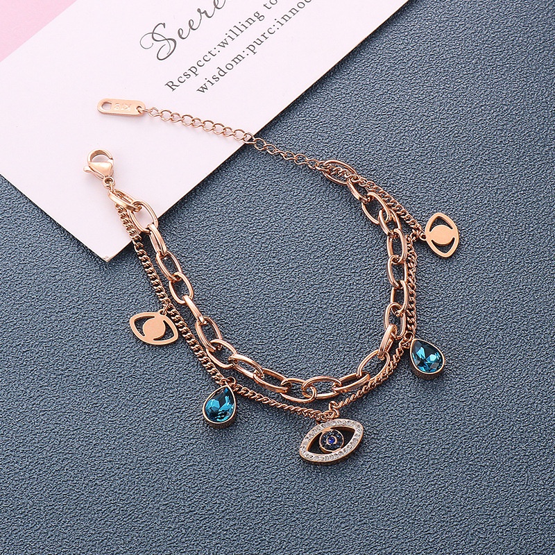 Gelang tangan dua layer mata mata anti karat  fashion -