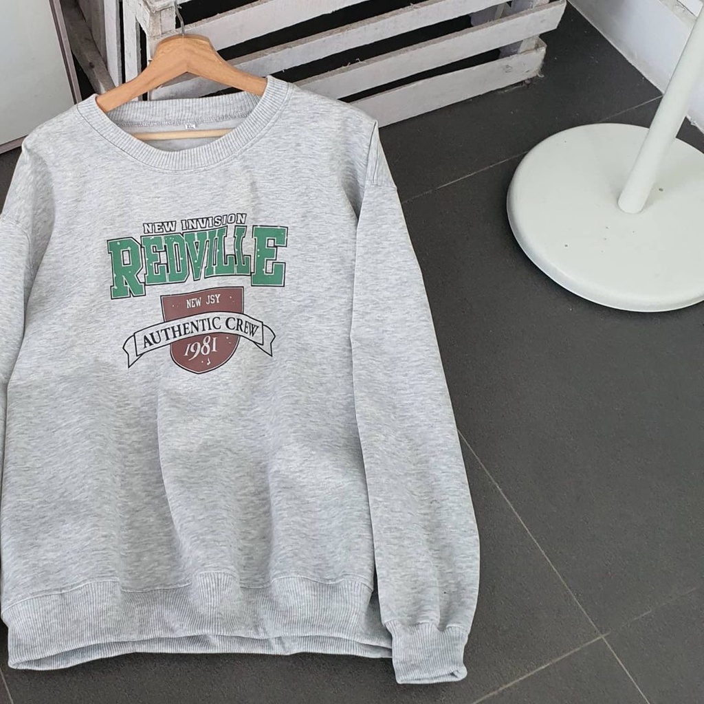 REDVILLE 2XL  Oversize Sweater Crewneck Oblong | Atasan Cewe Cowo FLEECE Tebal Style Terkini Korean Style