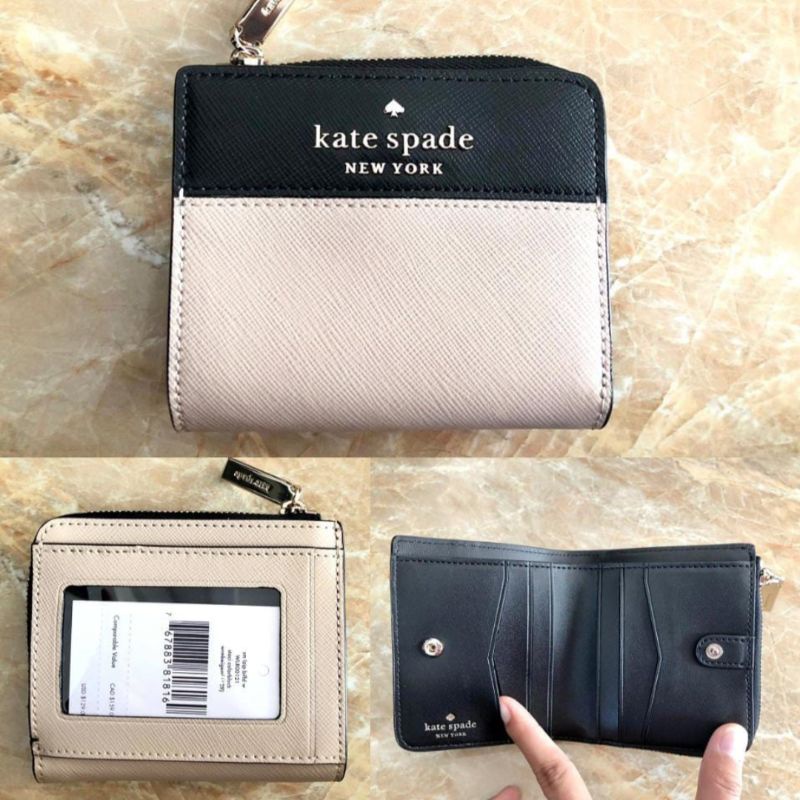 Kate Spade Staci Colorblock Small I Zip Bifold Wallet Warmbeige