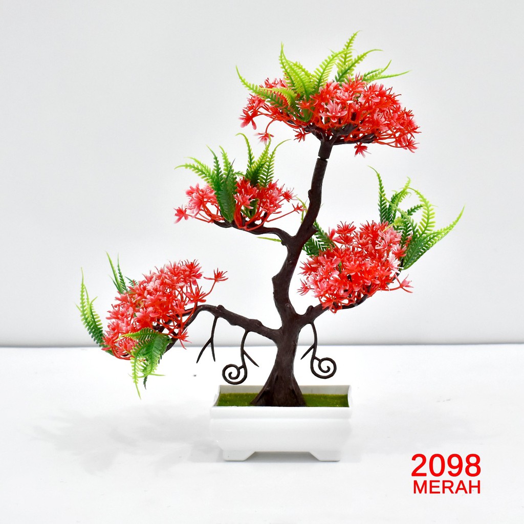 COD / TF11 TANAMAN BUNGA BONGSAI HIAS POT TANAMAN DEKORASI RUMAH BUNGA PLASTIK IMPORT P2098-MERAH