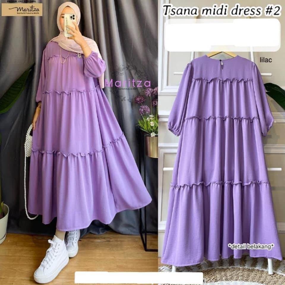 [TERBARU] BISA COD TSANA MIDI DRESS KEKINIAN BAHAN KATUN RAYON SIZE JUMBO LD 120 FASHION WANITA MODERN