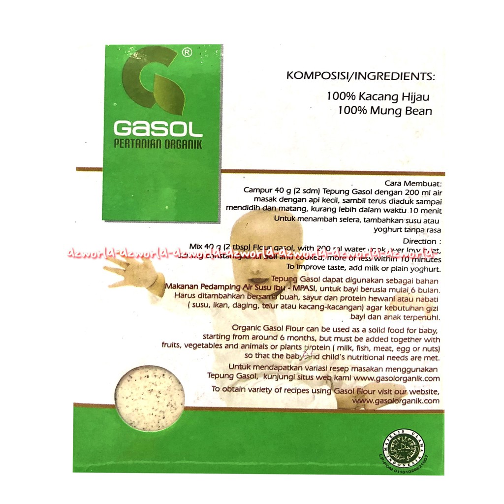 Gasol Organic Flavour 200gr Tepung Organik Makanan Bayi Rasa Pisang Kacang Merah Ijo