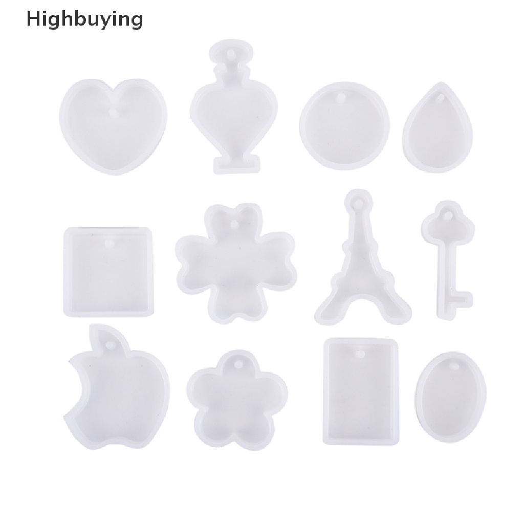 Hbid 12Pcs / set Cetakan Resin DIY Bentuk Kunci / Tetesan Air Bahan Silikon Untuk Membuat Perhiasan