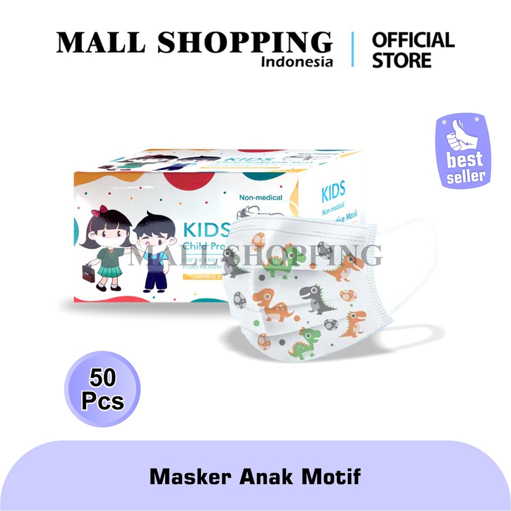 (COD) MASKER ANAK MASKER 3PLY ISI 50PCS PER BOX MASKER MOTIF MALLSHOPPING