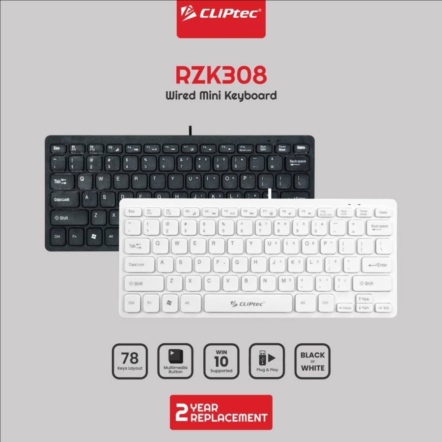 Keyboard Mini Multimedia Wired CLIPtec RZK308 SUPER SLIM