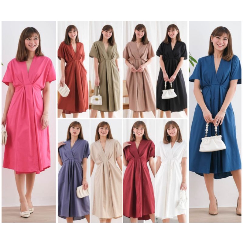 ❣️SPECIAL PRICE ♡ PREMIUM ♡ ORIGINAL ! NATHANIA VINTAGE BIG SIZE KIMONO V-NECK SLING PLAIN SLIT MIDI DRESS