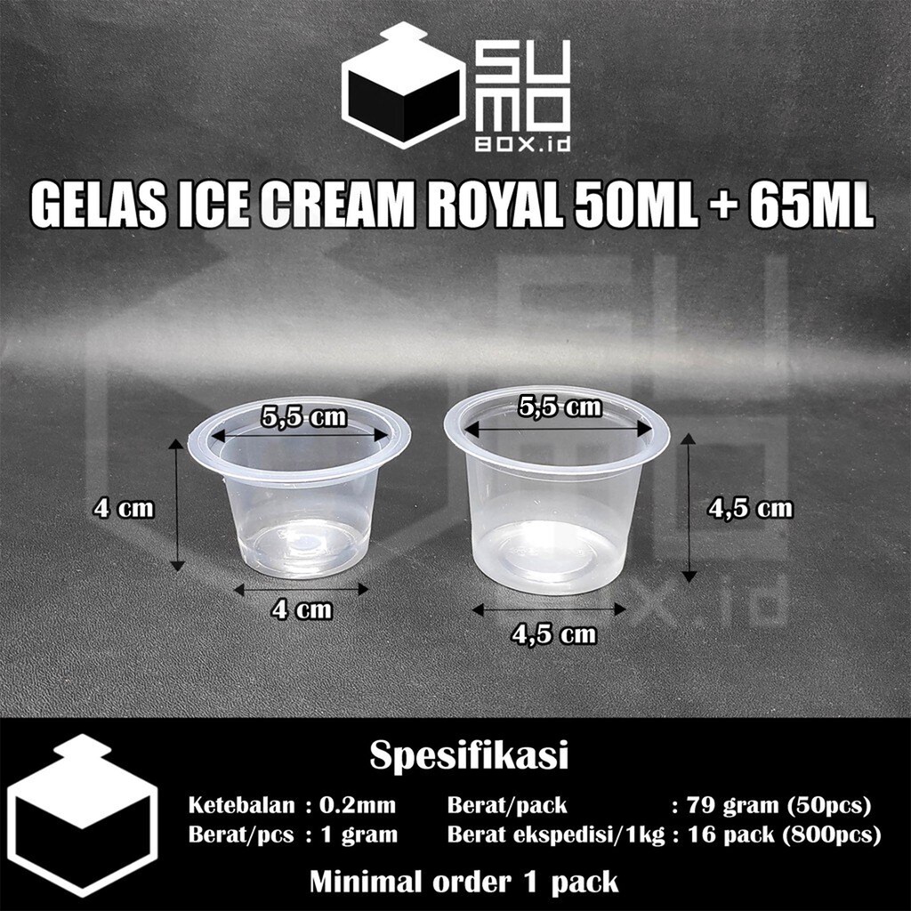 Cup Jelly Agar Puding Pudding Royal Isi 50pcs Gelas Plastik Ice Cream Puding 50ml 65ml 2932