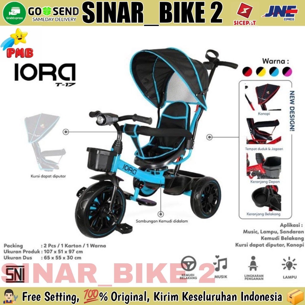 Sepeda Anak Roda Tiga Tricycle Pmb Iora T17 Fitur Lengkap