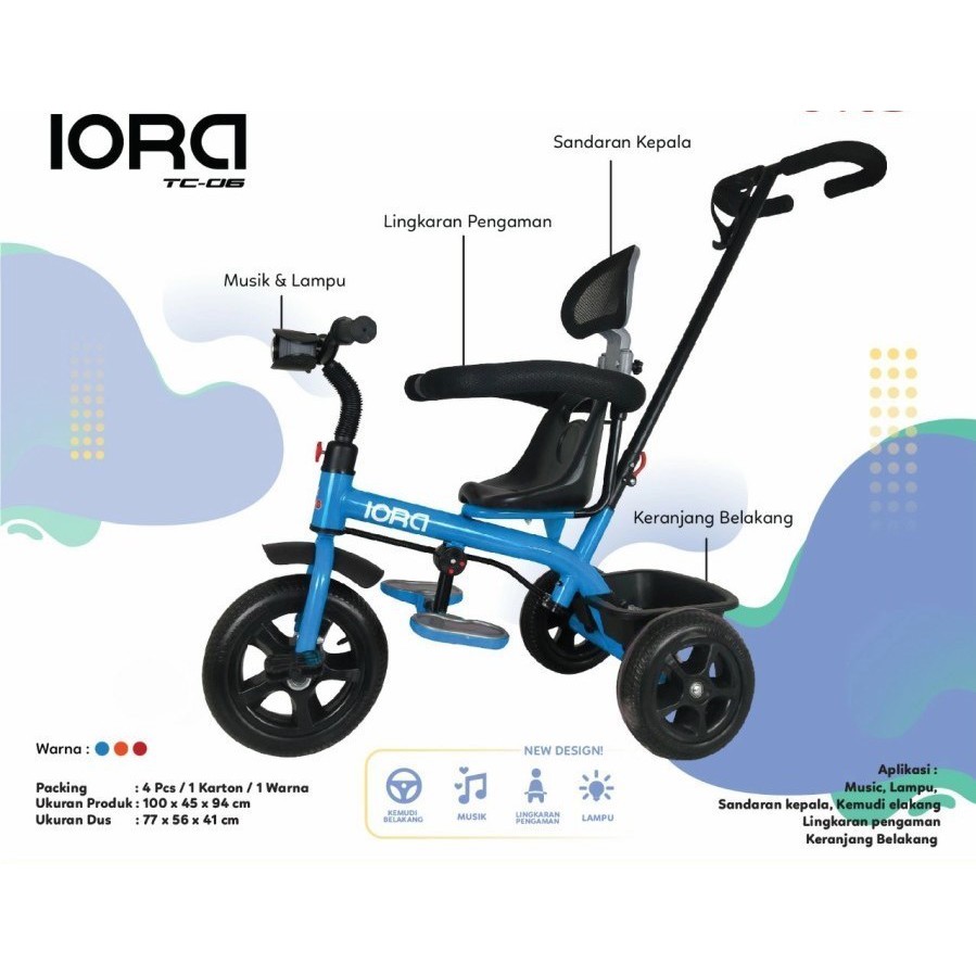 Sepeda Anak Roda 3 Tricycle PMB IORA TC06 Sepeda Roda Tiga