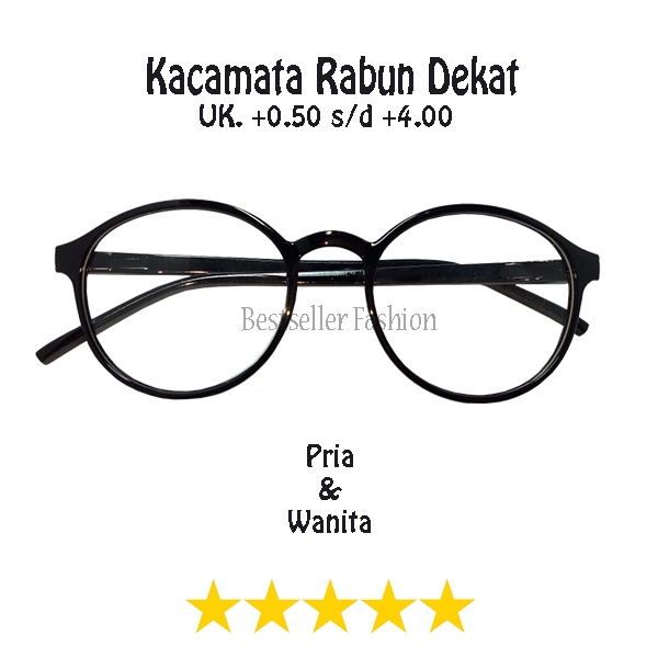 Kacamata Baca Lensa Plus (+) Uk. +0.50 s/d +4.00 Kaca Mata Full Plus Rabun Dekat Bingkai Oval Hitam NOCASE