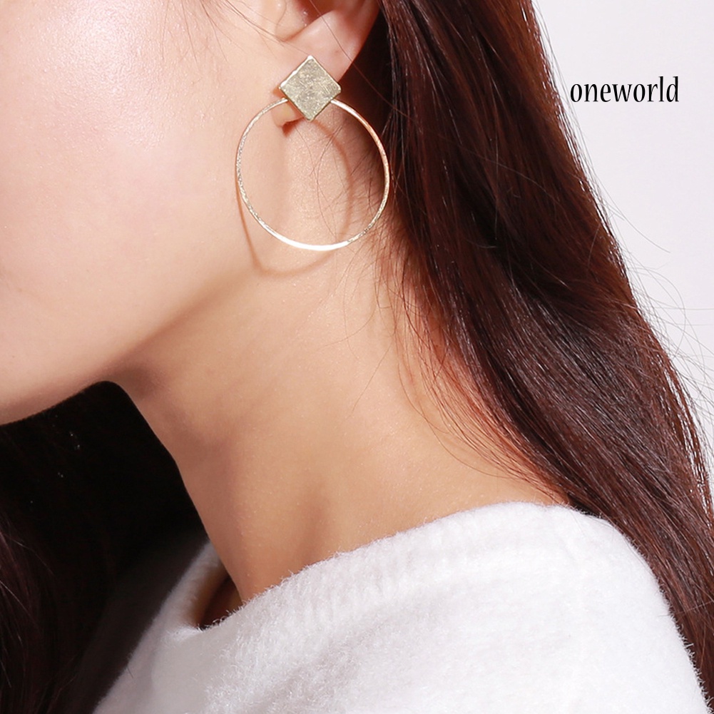 OW@ Fashion Geometry Diamond Women Ear Hoop Travel Club Jewelry Round Earrings Gift