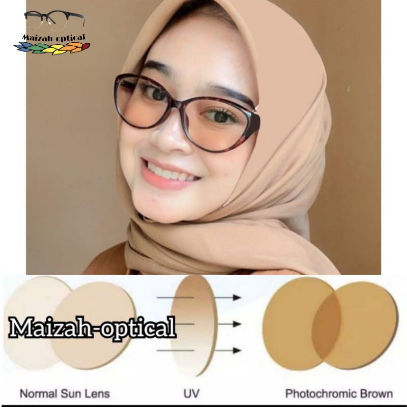 KACAMATA WANITA LENSA PHOTOCROMIC BROWN/ COKLAT | KACAMATA CAT EYE | kacamatana minus cyl | KACAMATA