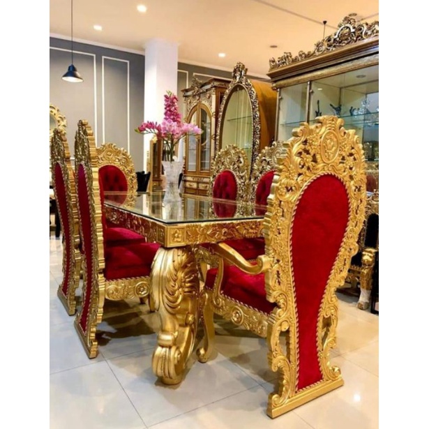 Meja makan jati mewah 6 kursi (khusus manado)