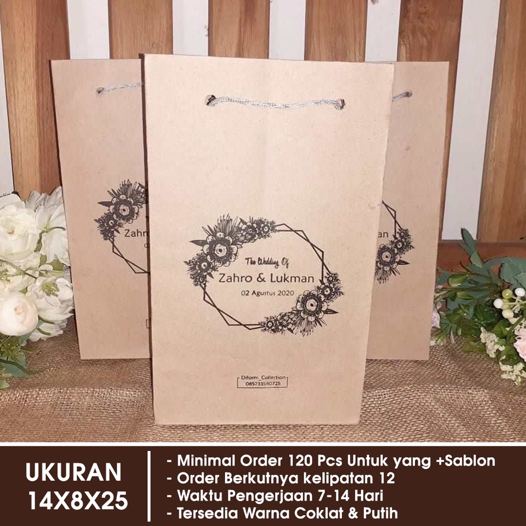 

Tas Paper Bag Keren Murah Untuk Acara Pernikahan Khitan atau Pesta Ukuran 14x8x25cm
