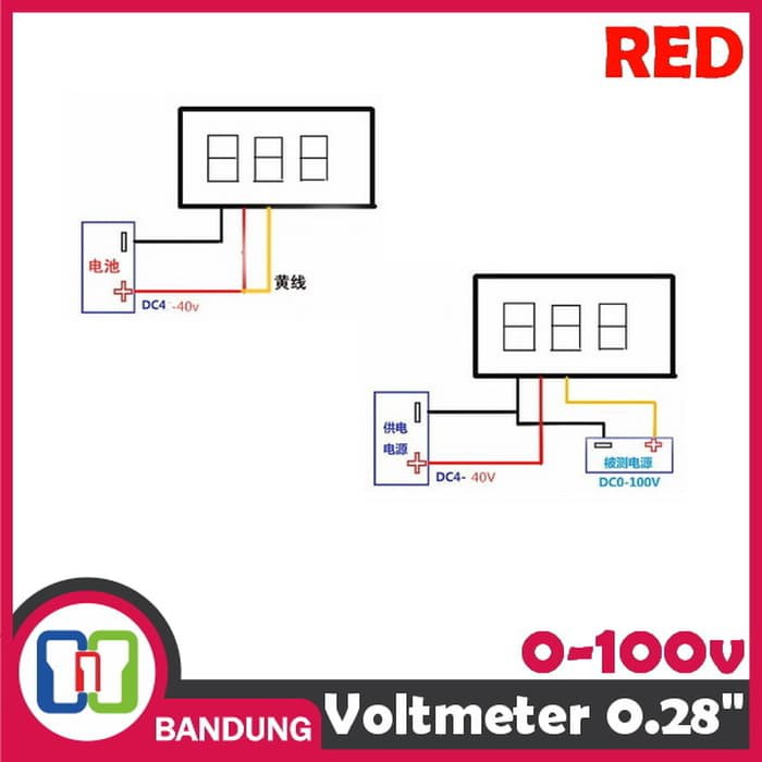 MINI VOLTMETER VOLT PANEL METER 0 100V DC 3 WIRE 0 28  RED MERAH