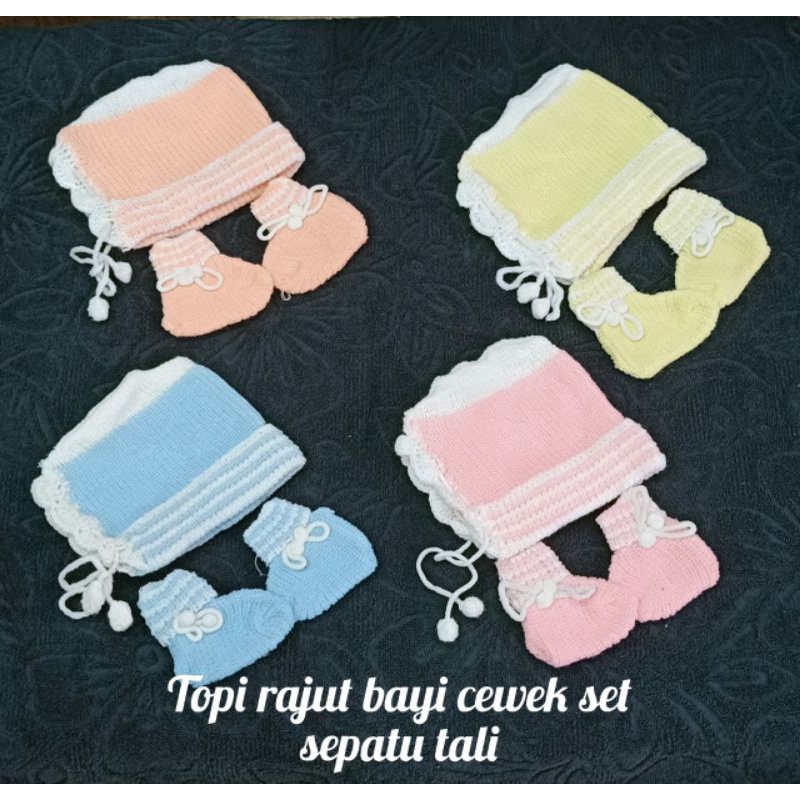 Topi Kupluk sepatu bayi Rajut Tebal / Topi Bayi Kupluk Cewek / Topi Bayi Rajut Lucu