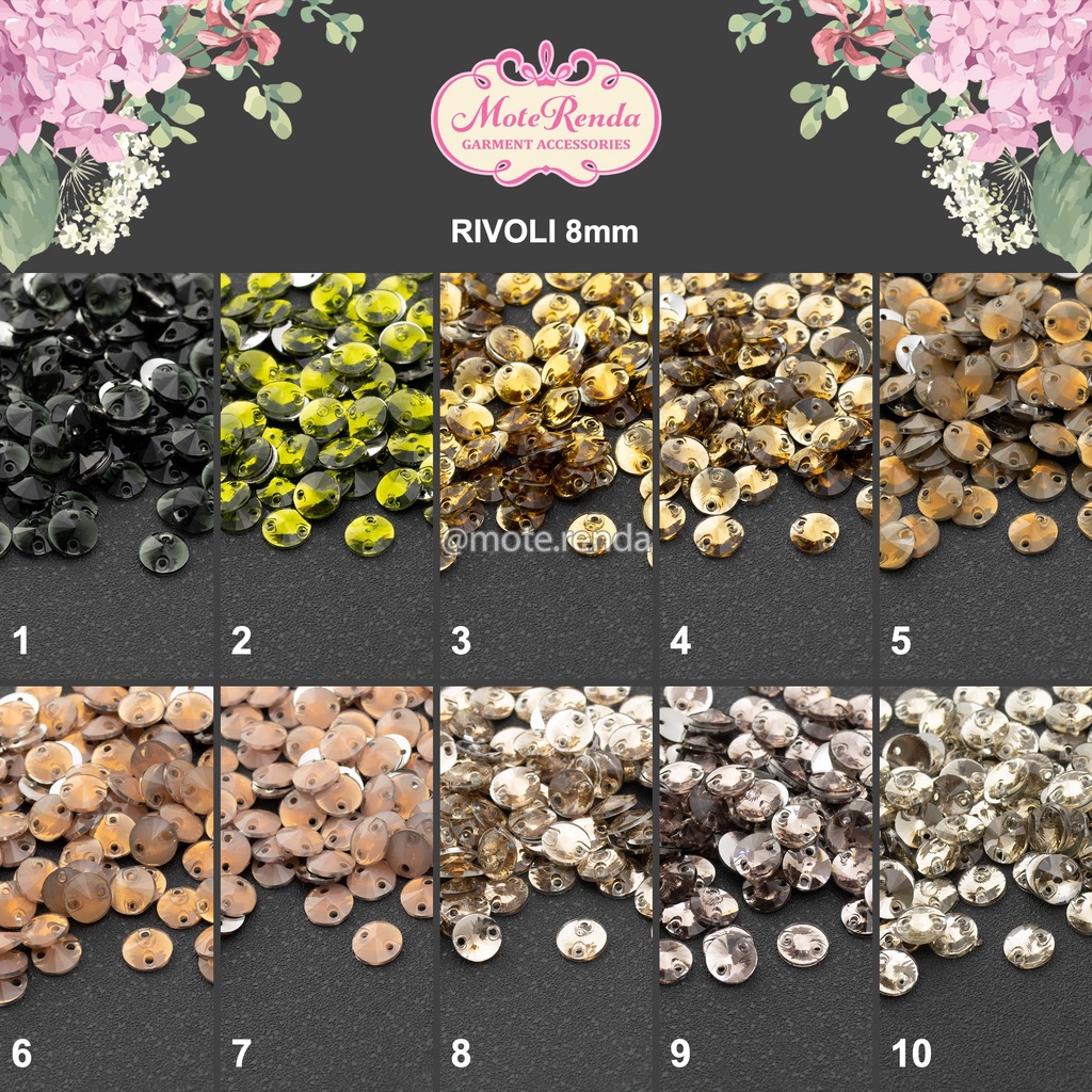 Payet kristal jahit diamond Fancy, bentuk rivoli, size 8mm (harga per lusin), kode 3RFC