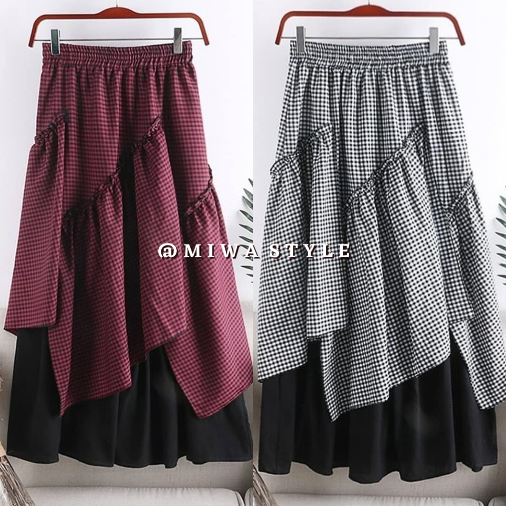 MS Korean Skirt Maxi Rok Panjang Korea Style Matt Mosscrepe Layer Katun [2 Warna]