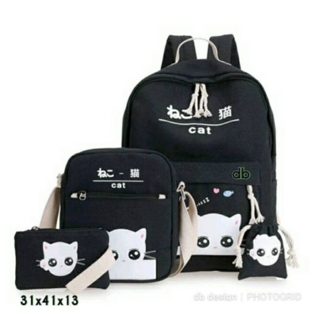 TAS RANSEL ANAK MOTIF KUCING INTIP 4IN1