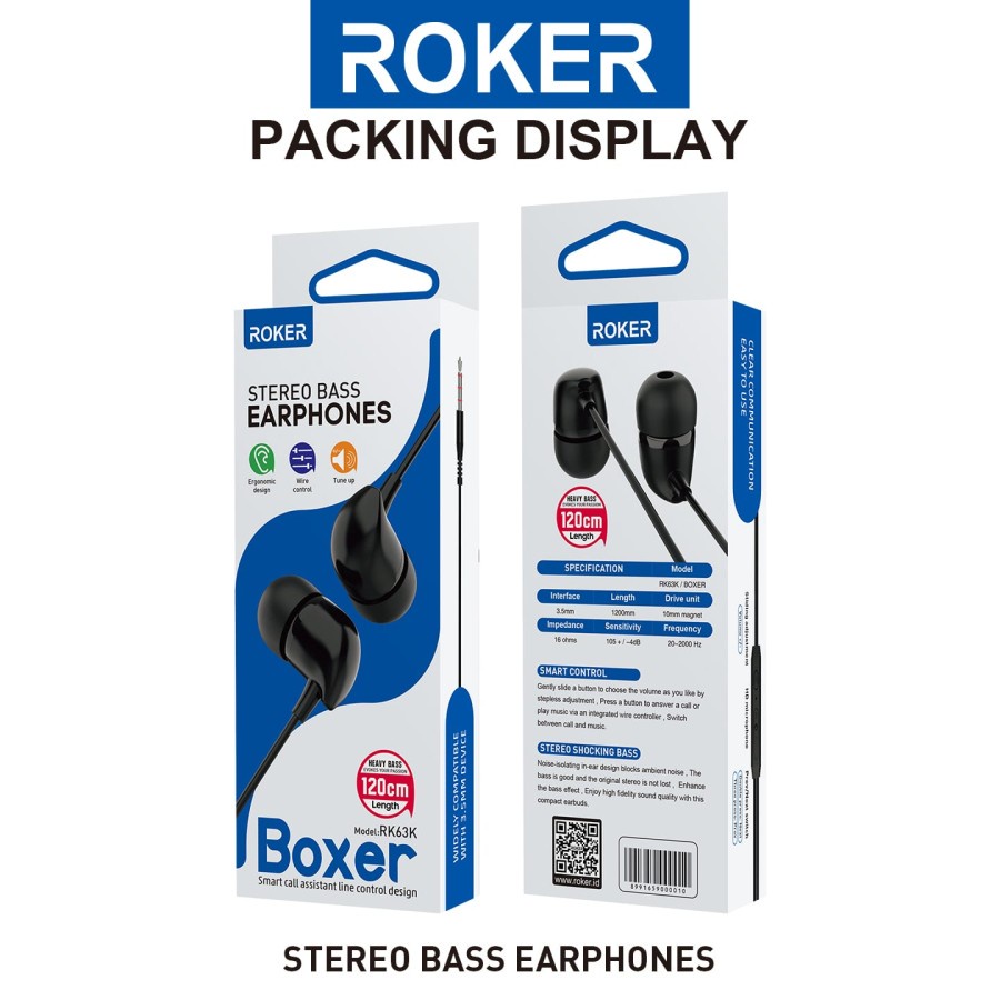 HEADSET - HF - EARPHONE ROKER RK63K / BOXER STEREO BASS