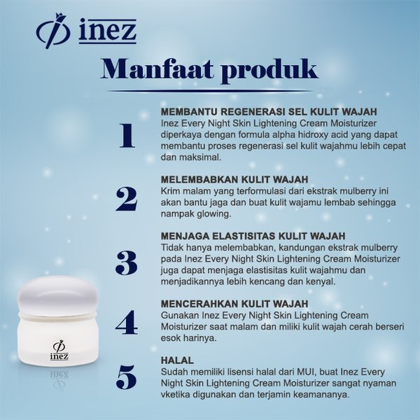 Inez Everynight Skin Lightening Moist Cream 28 gr / Inez Everynight Skin Lightening Moisturizing Cream / Inez Cream Malam