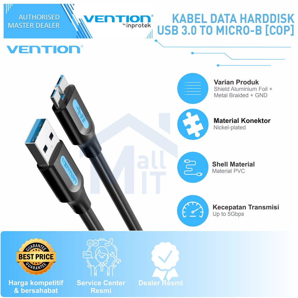 ( Bisa Cod ) Vention Kabel Data Harddisk USB A 3.0 to USB B Micro SSD HDD 5GBPS COP