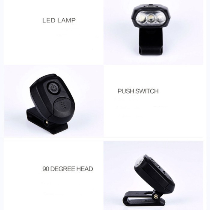 Senter Topi Mini 90 Derajat Rotatable 3 LED COB TaffLED Headlamp Clip