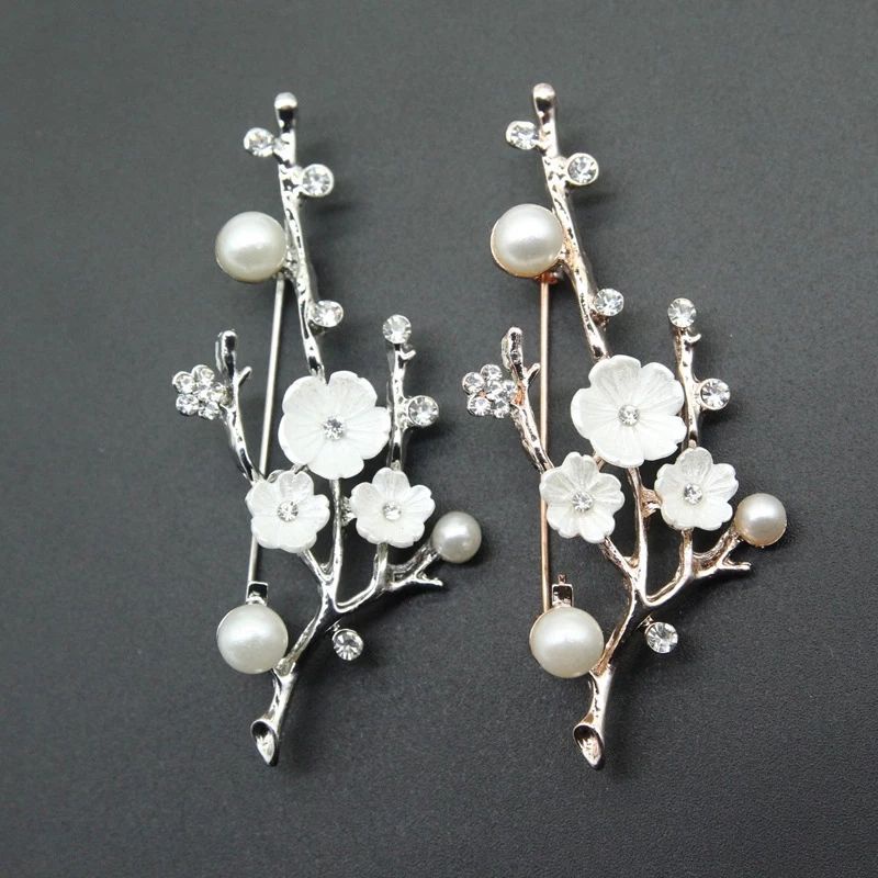 Bros Bunga Plum Vintage Elegan Hias Mutiara - Pin Bros Hijab Kebaya-2