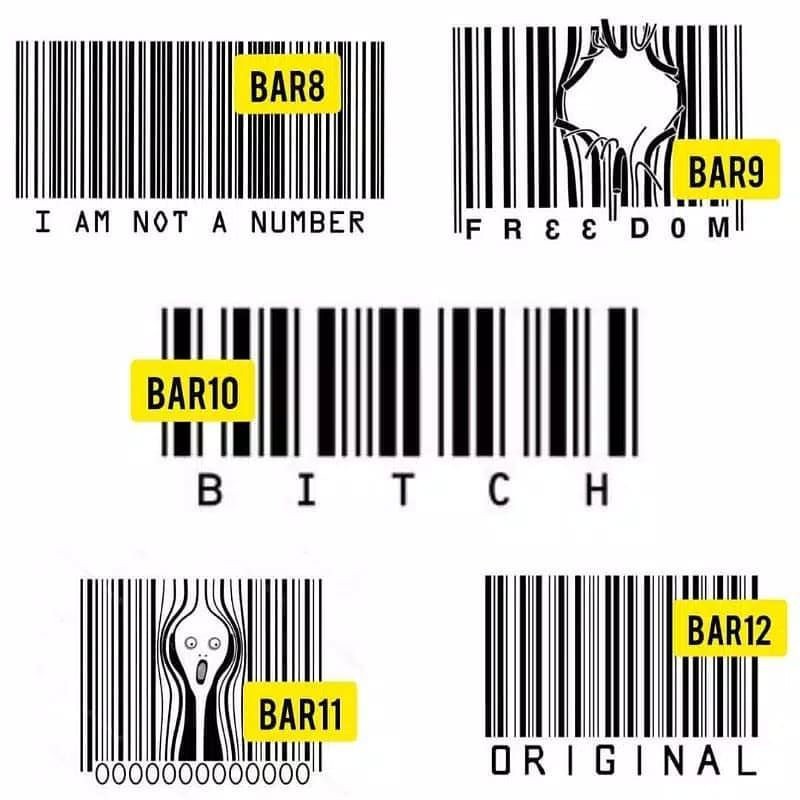 Tato Temporer Barcode teks Stiker Tato Minimalis - BAR