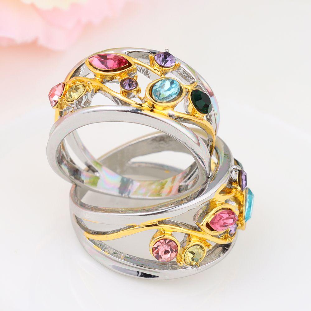 1pc Cincin Zircon Warna-Warni Desain Bunga Hollow Out Untuk Pesta