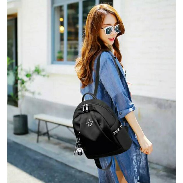 TAS RANSEL ANTI AIR BACKPACK WANITA HITAM MOTIF KUCING KOREA KULIAH SEKOLAH KERJA TA126B5 STEIN