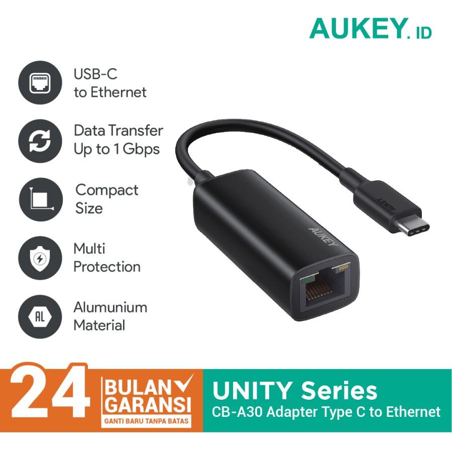 Aukey Adapter CB-A30 Type C (USB-C to Ethernet Jack) - 500583