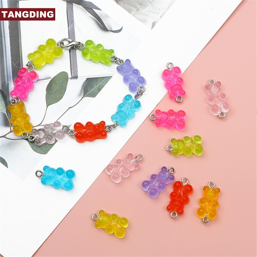 【COD Tangding】10PCS/SET  Colorful Bear Pendant Accessory Diy for Earrings Necklace Bracelet Random Color