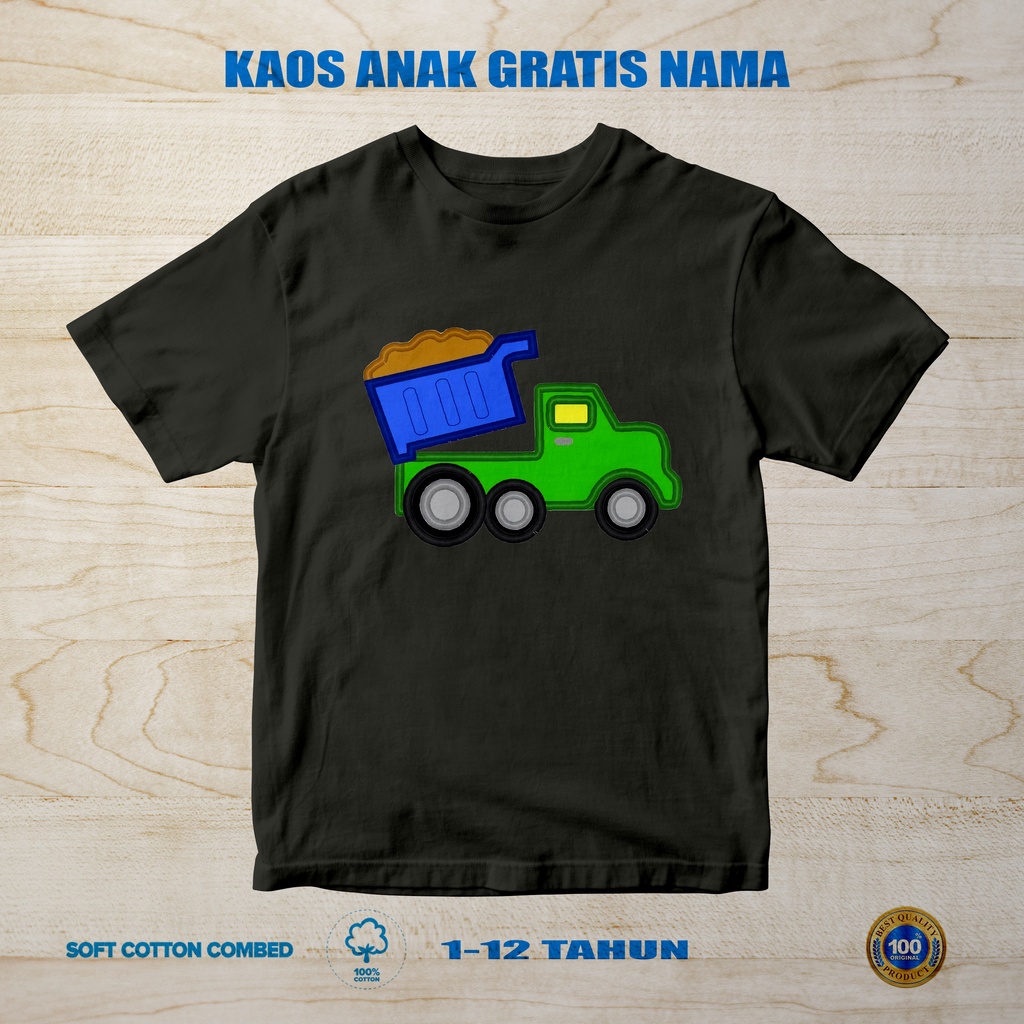 [FREE NAMA] baju kaos anak truk pasir kartun 100% cotton combed premium
