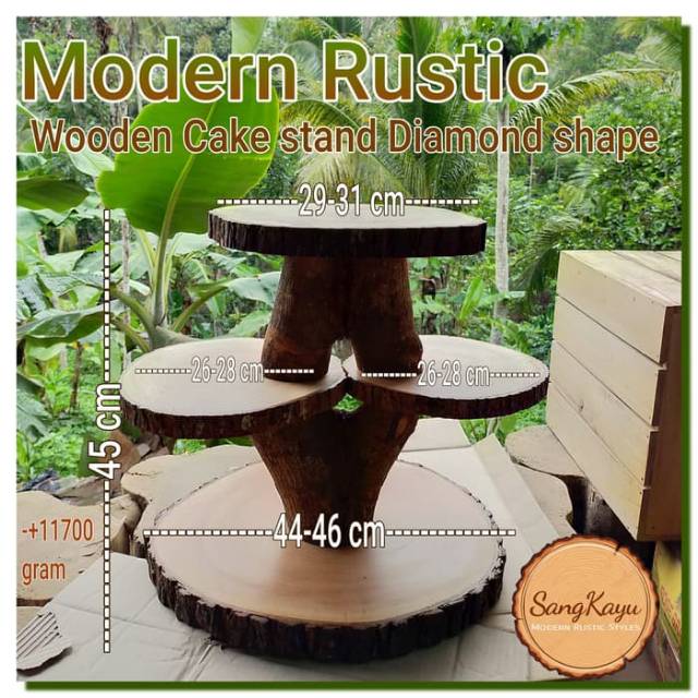 Wooden Modern Rustic cupcake stand diamond shape 2 alas tatakan kue