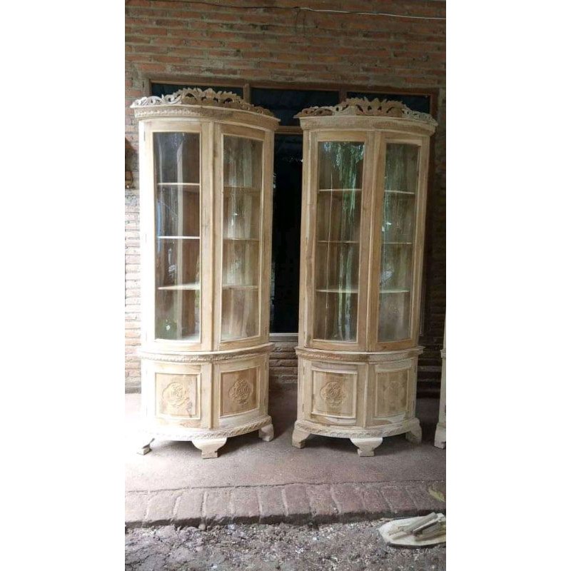 Lemari sudut lemari hias minimalis kayu jati mentah belum fimis