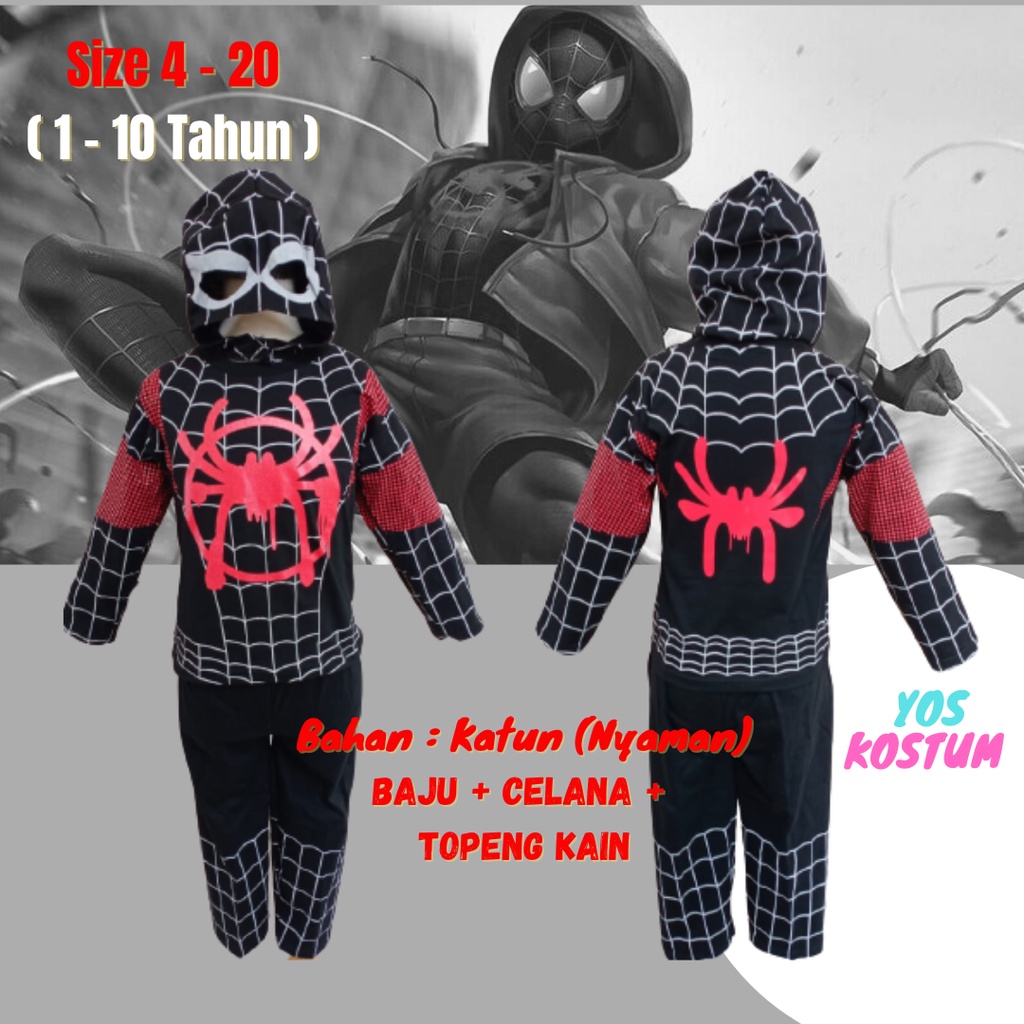 Kostum Spiderman Anak Miles Morales Baju Superhero Setelan Panjang Karakter Laki Cowok