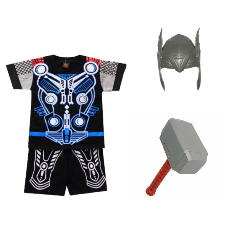 setelan pendek tor dengan topeng dan palu/baju tor topeng/pakaian anak laki-laki/palu tor
