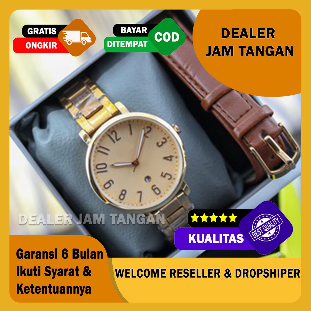 Grosir Jam Tangan Wanita N4-9106 Tanggal Aktif Tali Rantai Garansi Original 6 Bulan - Free Kulit & B