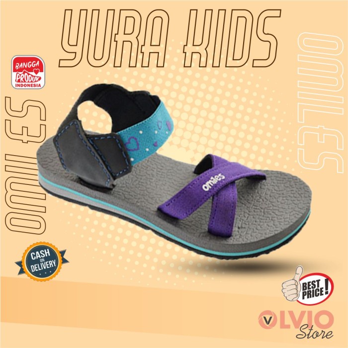 ramas Omiles YURA KIDS - Sendal Fashion Casual Anak Omiles Original - Fusia/Grey, 29 mrh