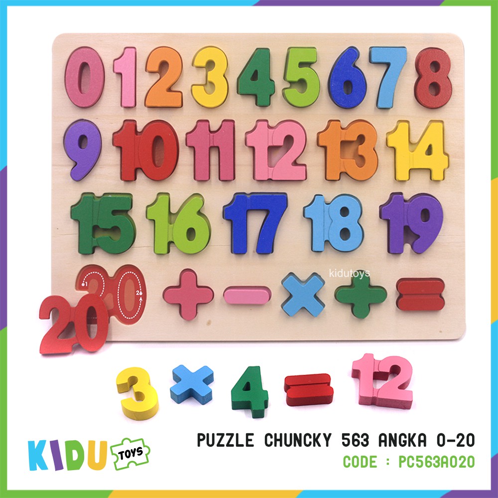 Mainan Anak Puzzle Timbul Huruf Angka Bentuk Wooden Puzzle Chuncky 563 / Huruf Besar / Angka / Bentuk / Shape Kidu Toys