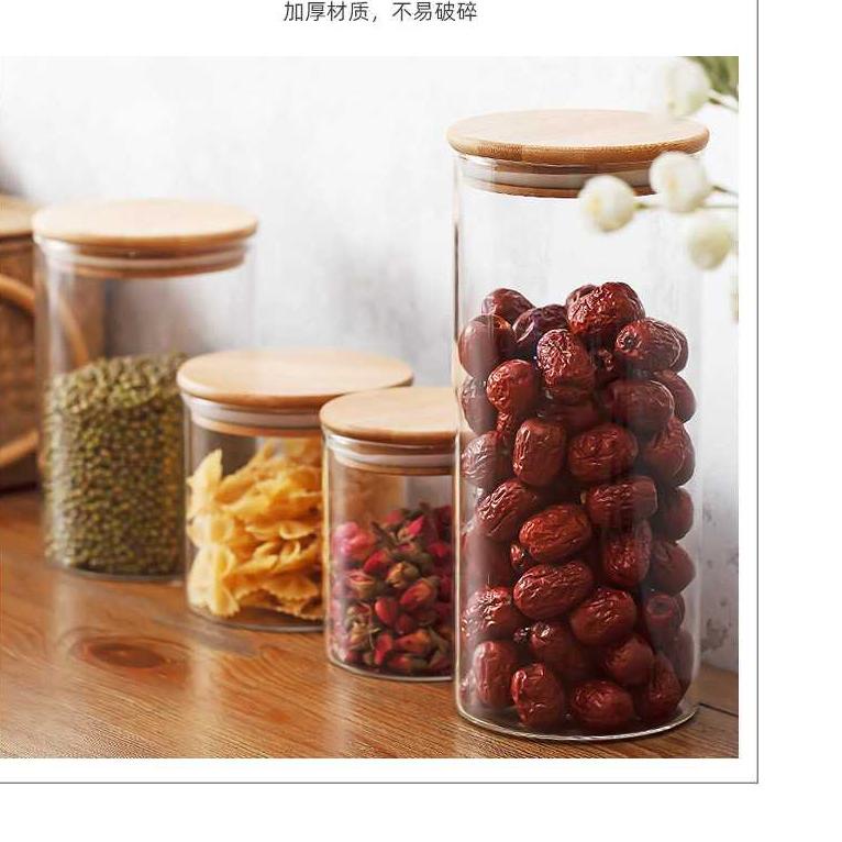 Termurah dan terbaik >> Toples Kaca Tutup Bambu Kayu Kedap Udara Minimalis Aesthetic Cantik Bentuk L