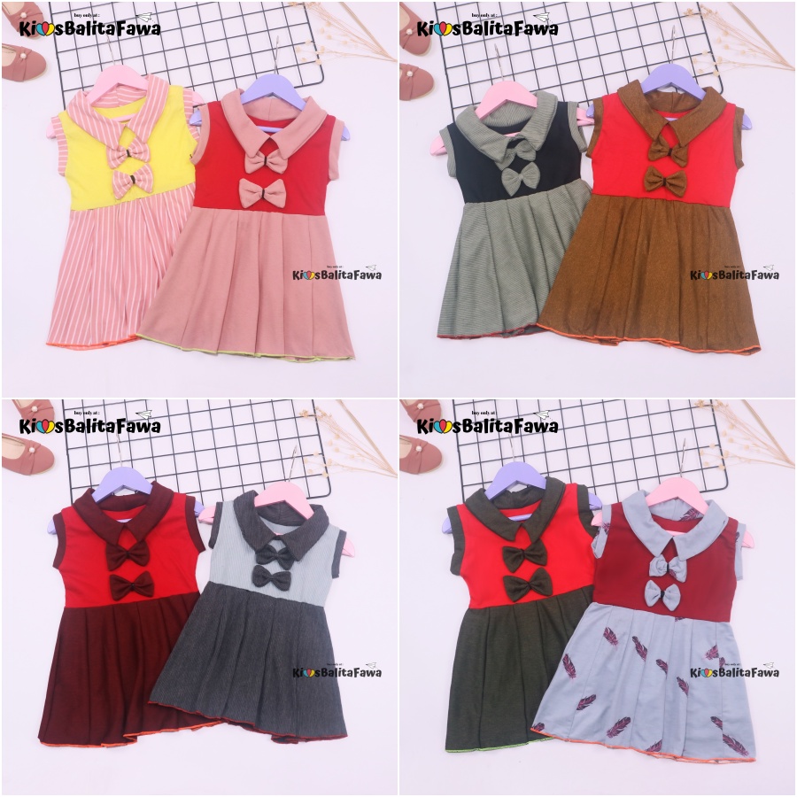 Dress Nindy uk 1-2 Tahun / Dres Kerah Yukensi Atasan Baju Import Anak Perempuan Cewek Harian Grosir