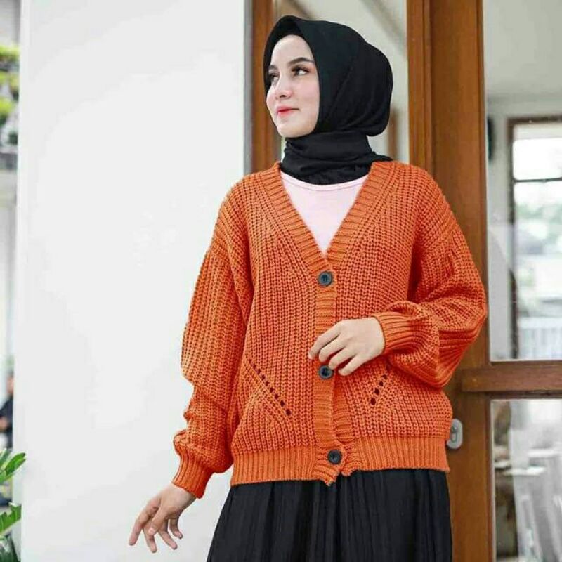 Elsha cardy rajut tebal 7get cardigan crop kancing outwear atasan wanita pakaian rajut
