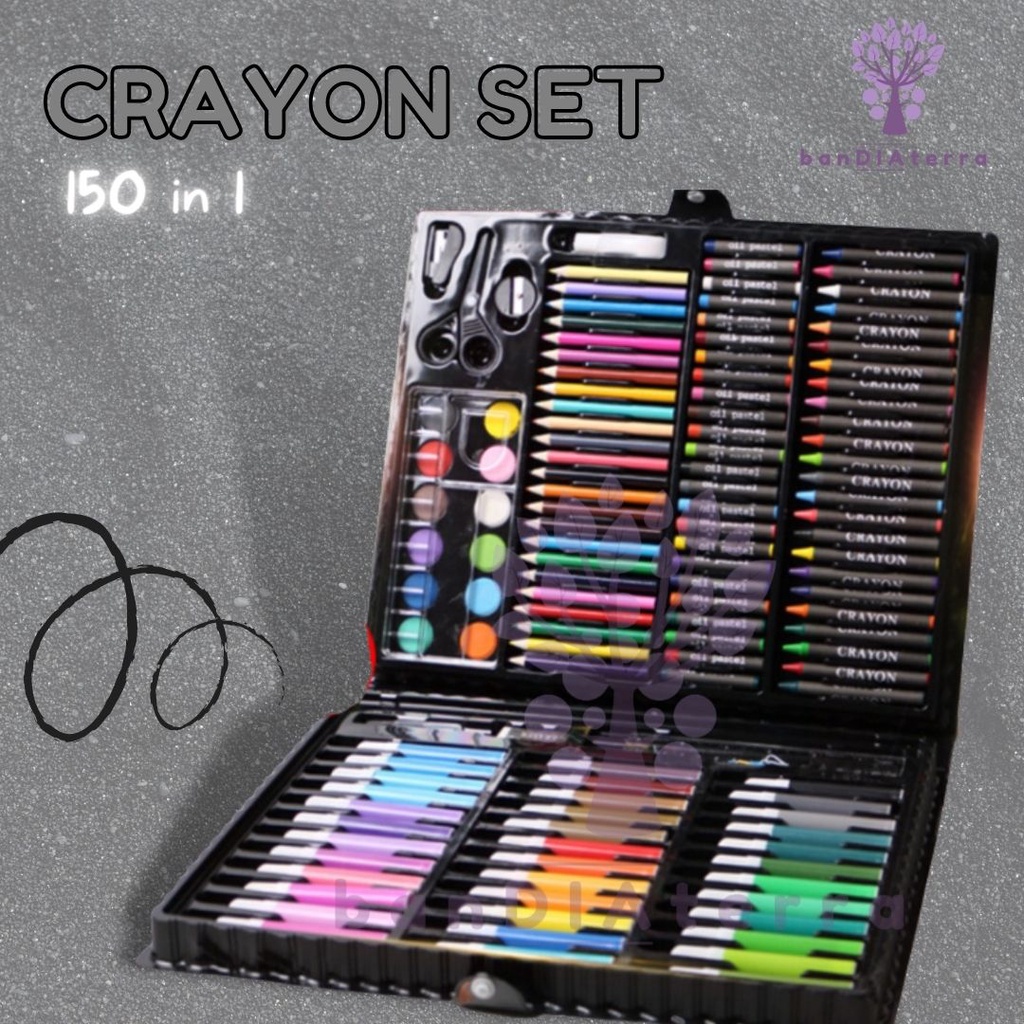 Bandiaterra 150 IN 1 ART SET/Alat Gambar &amp; Lukis / Crayon, Spidol, Pensil Warna, Cat Set