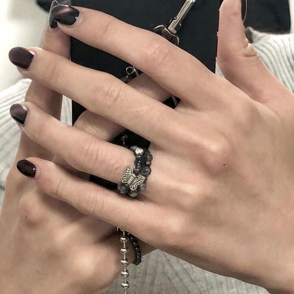 NEEDWAY Manik-manik Cincin Elastis Manis Trendi Hadiah Kupu-Kupu Perempuan Gaya Korea Ring