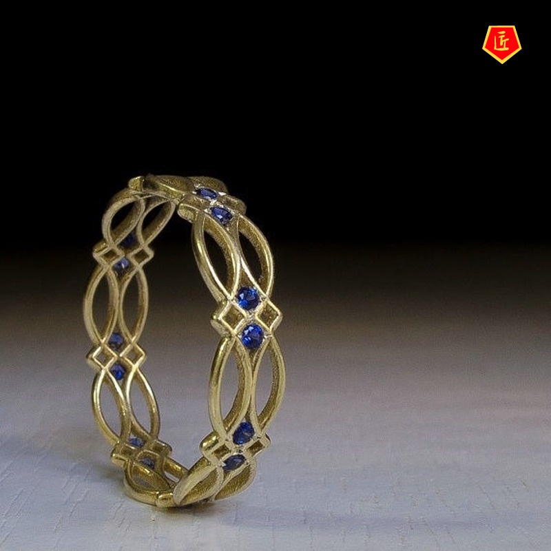 [Ready Stock]Simple Gold Ring Inlaid Sapphire