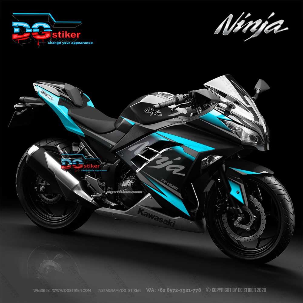 Decal Stiker Ninja 250 Fi Hitam grafis ice blue