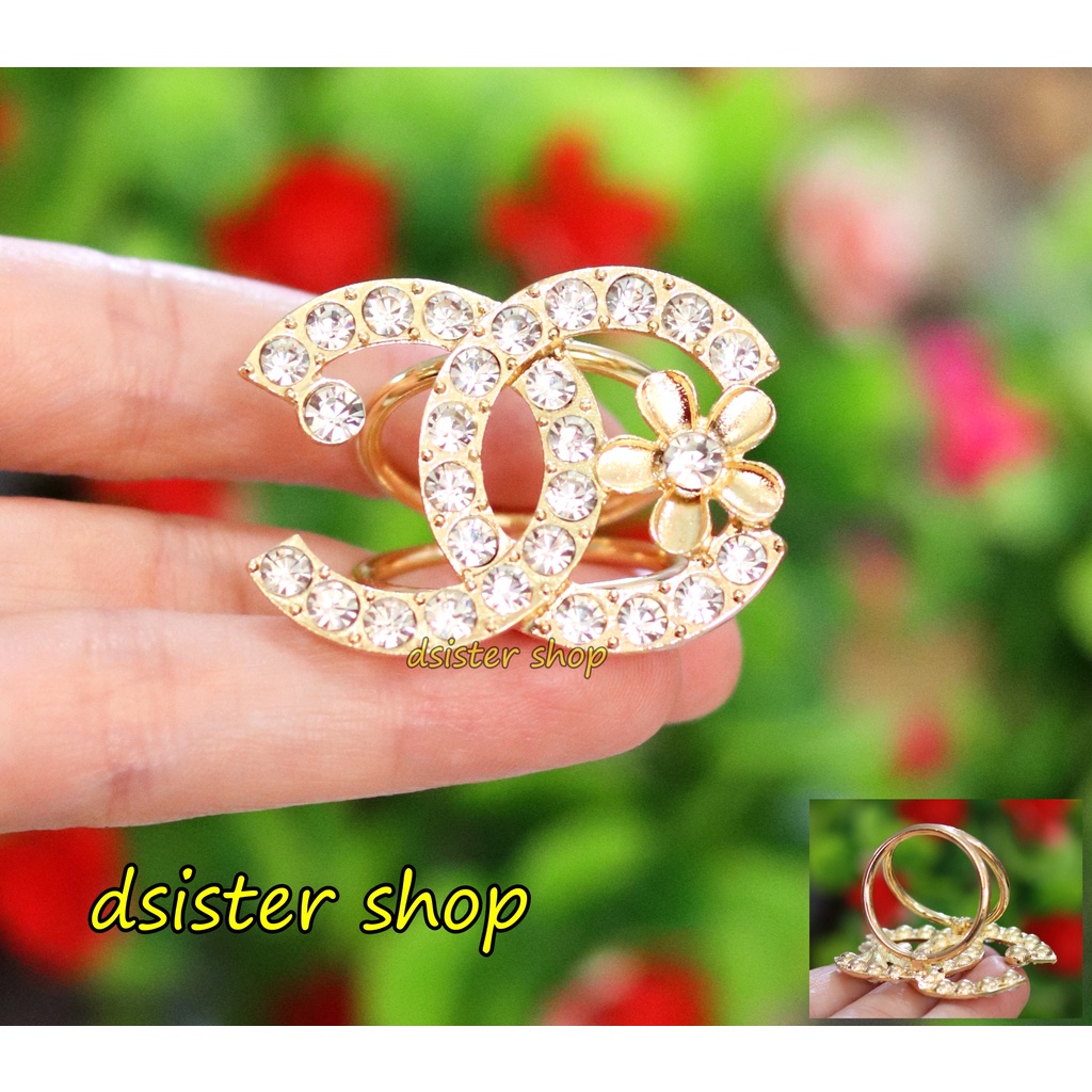 Bros Cincin Part 1 Ring Hiasan Aksesoris Syal Hijab HURUF Permata Hitam Putih-C Emas 1 Bunga 1prmt